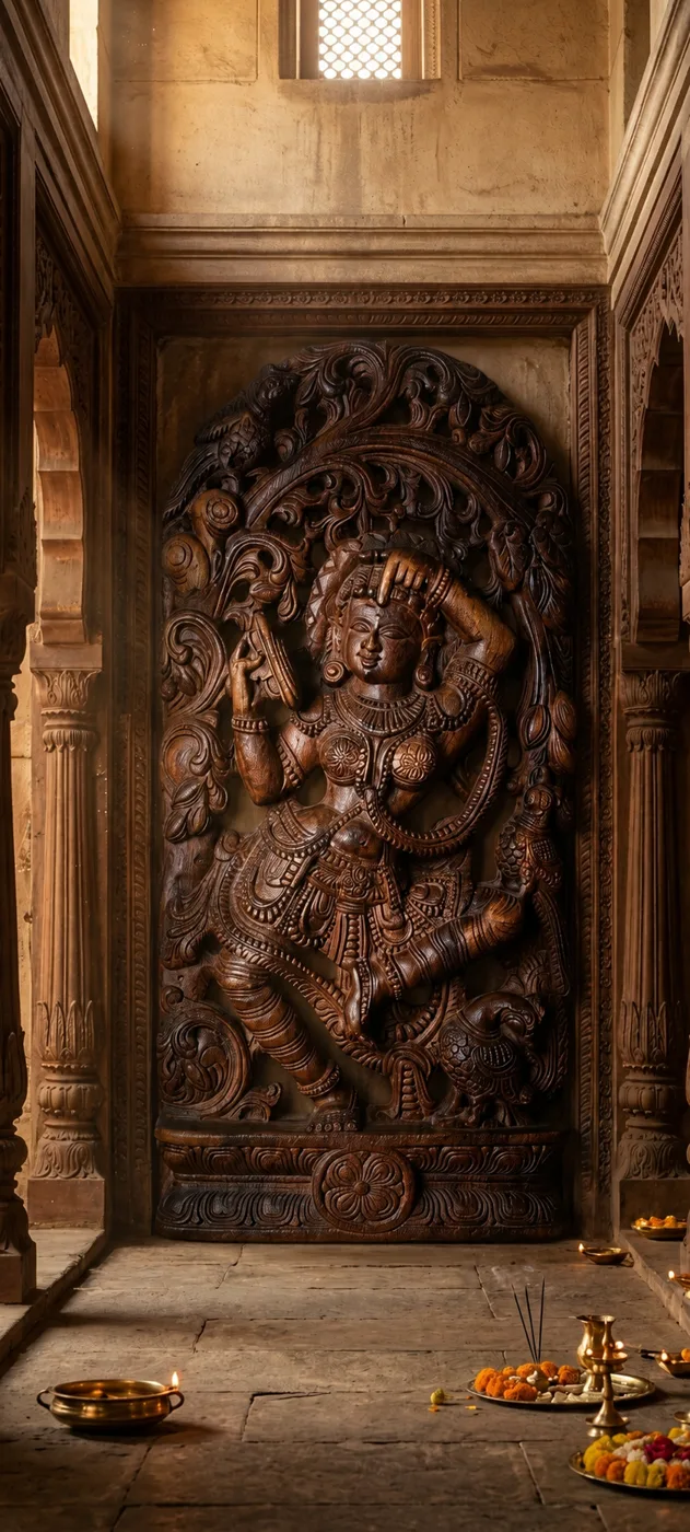 Hand-Carved Wooden Dancing Parvati Statue