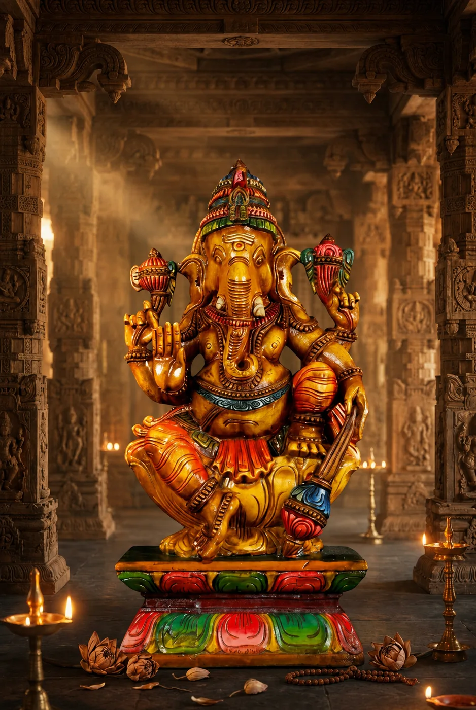 Colourful Wooden Ganesha — Ganapathy Statue