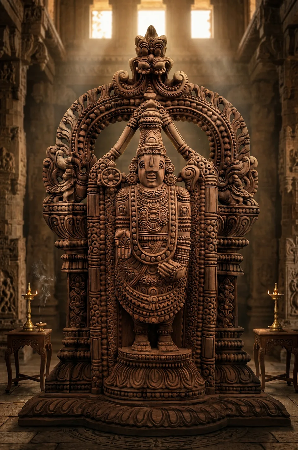 Wooden Venkateswara Balaji statue Malaysia, hand-carved hardwood